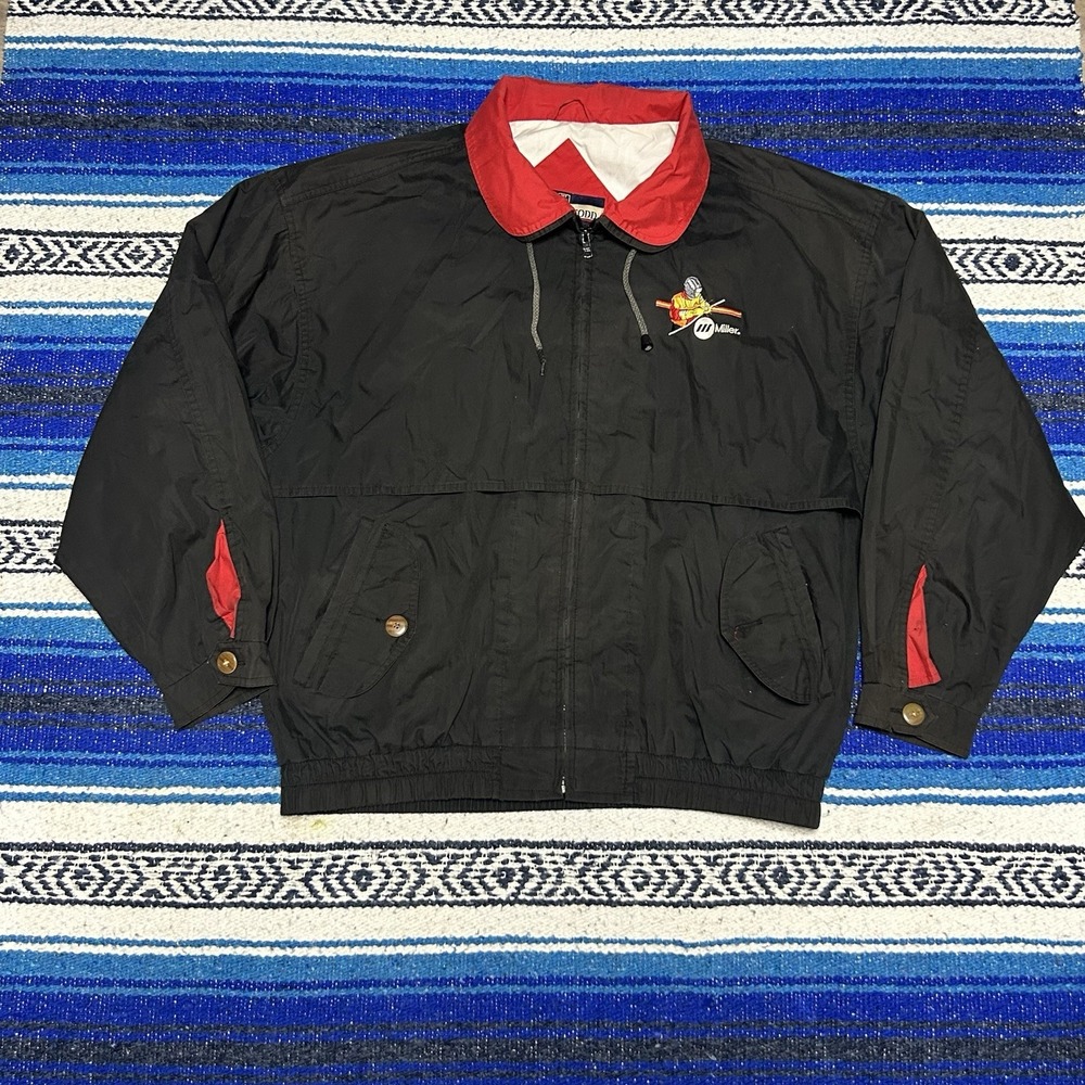 Vintage Norman Todd Miller Welding Welder Jacket Men's Large Black Red Workwear